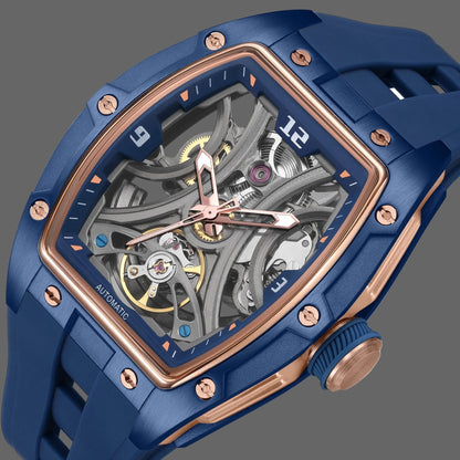 Montre Automatique Skeleton Design Tonneau