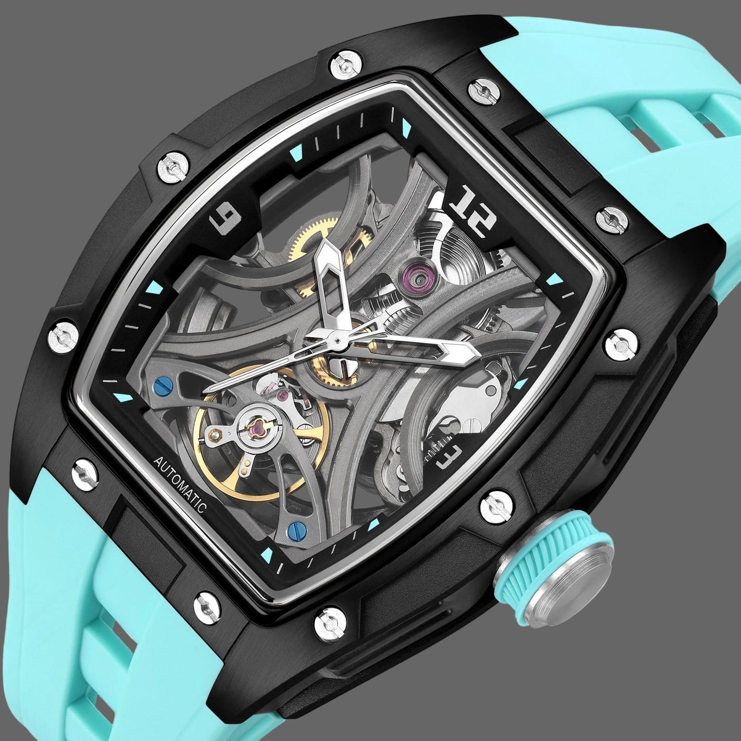 Montre Automatique Skeleton Design Tonneau