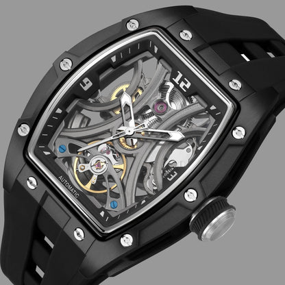 Montre Automatique Skeleton Design Tonneau