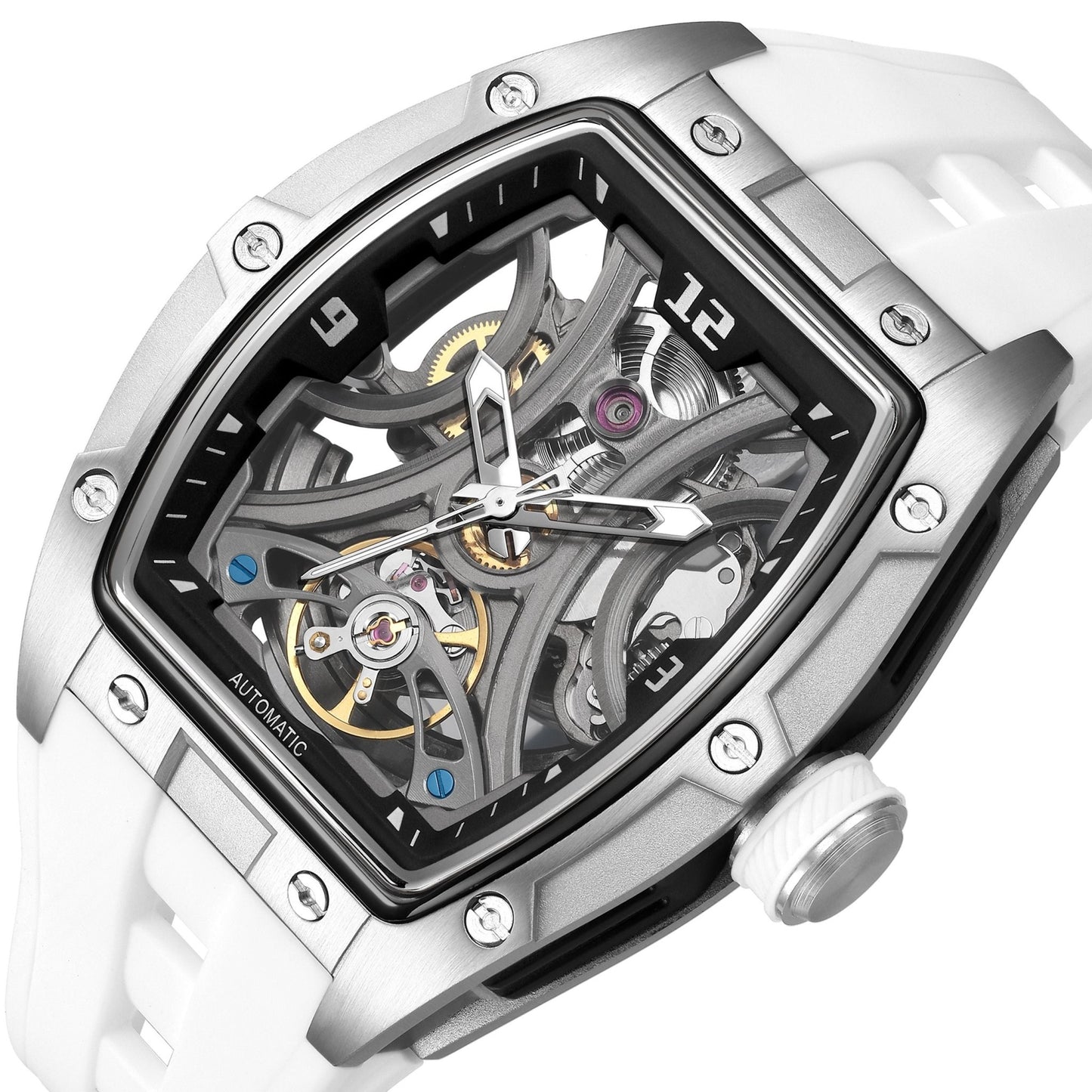 Montre Automatique Skeleton Design Tonneau