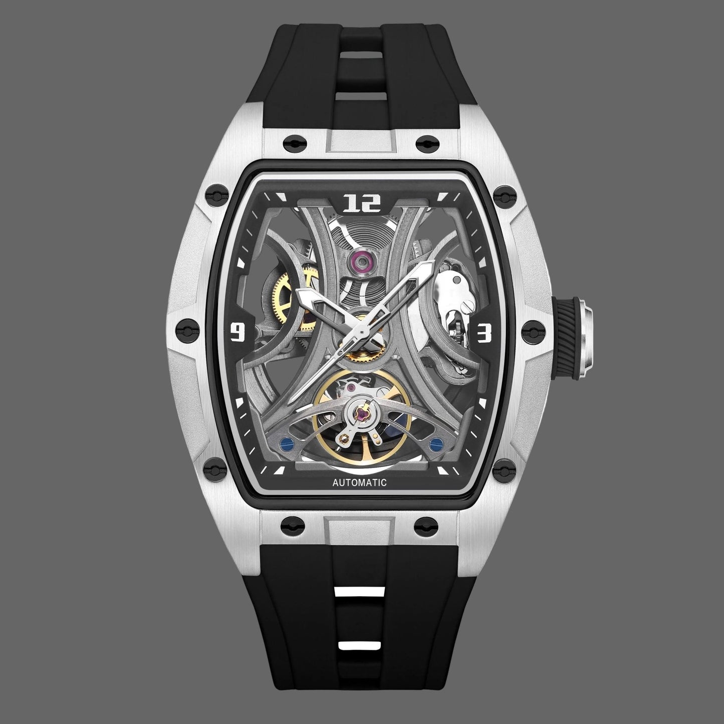 Montre Automatique Skeleton Design Tonneau
