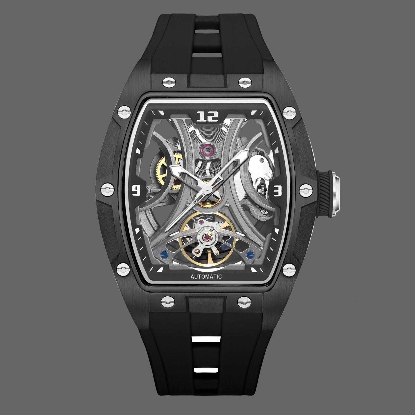 Montre Automatique Skeleton Design Tonneau