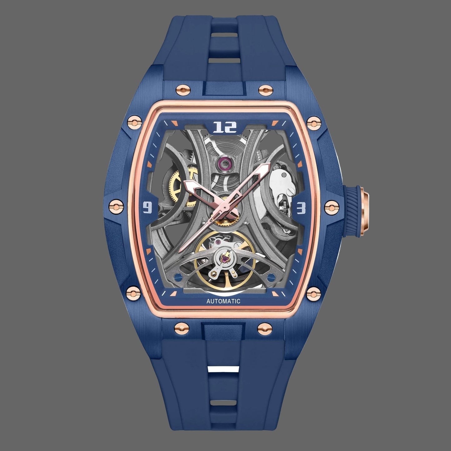 Montre Automatique Skeleton Design Tonneau