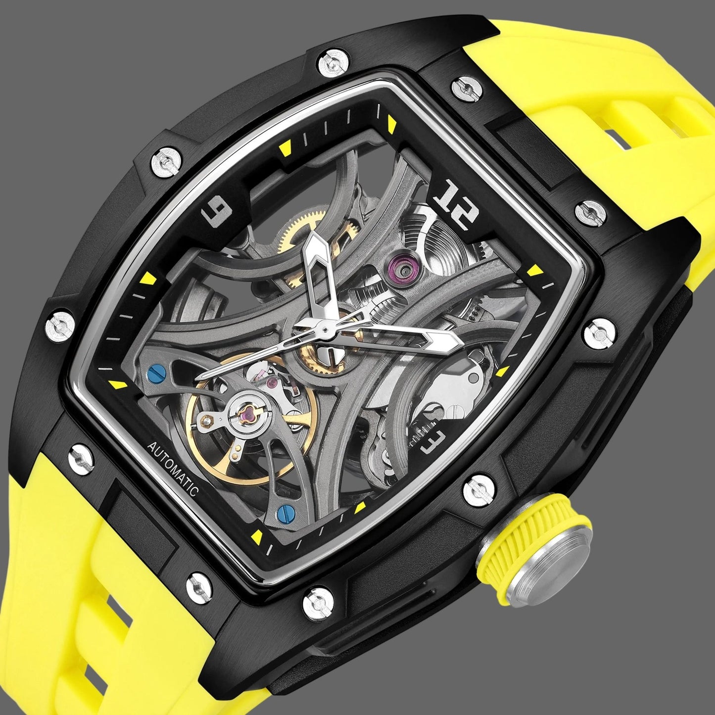 Montre Automatique Skeleton Design Tonneau