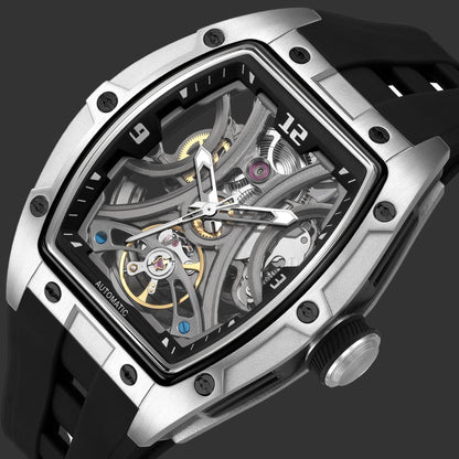 Mouvement automatique squelette tonneau ponts ajourés rouages visibles mécanique