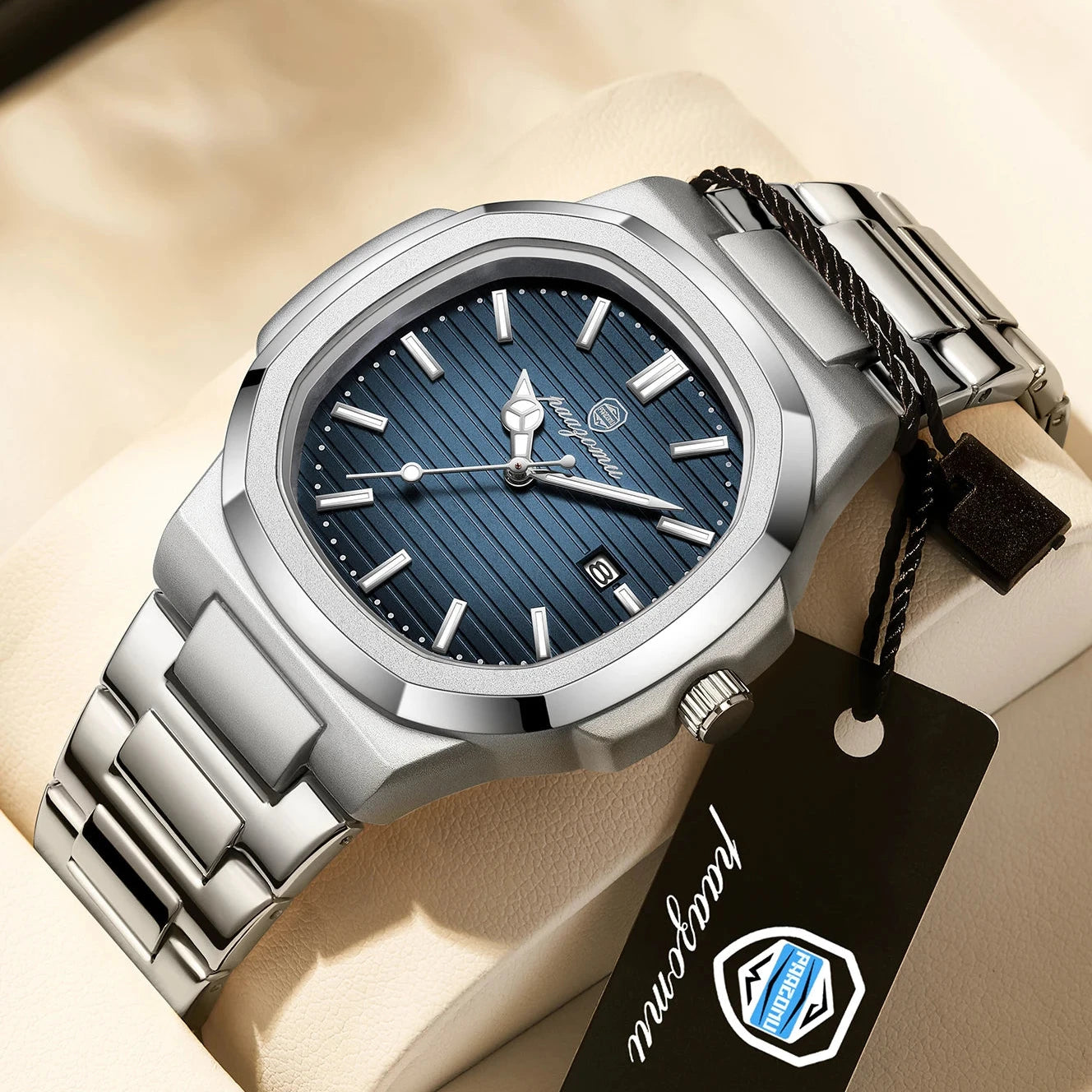 Montre acier inoxydable, élégante, étanche & affichage date