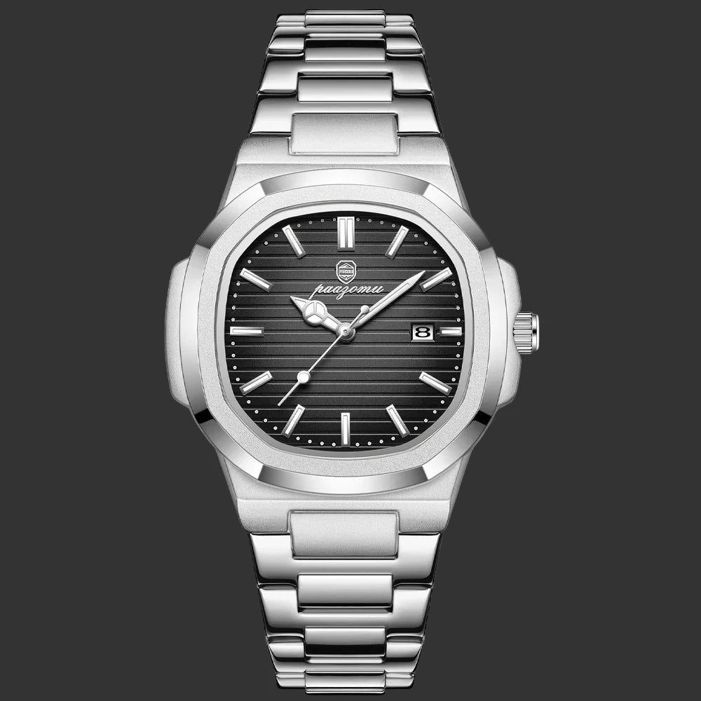 Montre acier inoxydable, élégante, étanche & affichage date