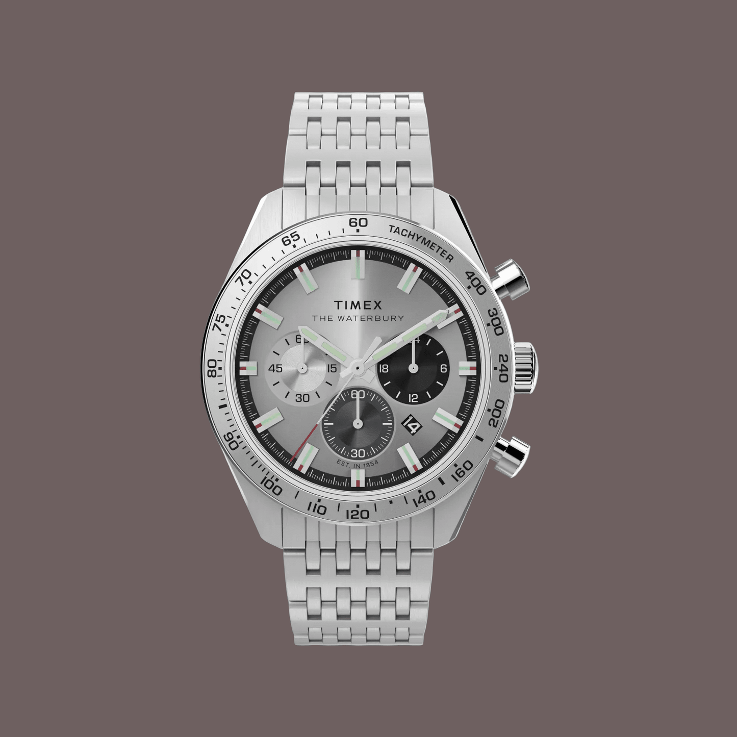 Cadran chronographe 3 compteurs index crème vintage Timex Waterbury TW2Y18700