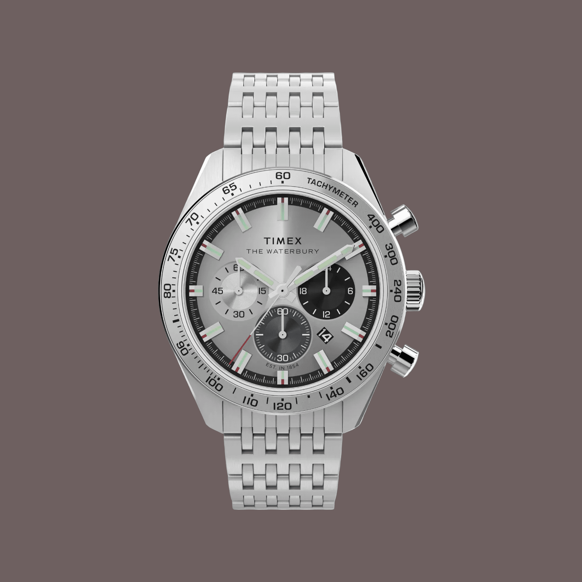 Cadran chronographe 3 compteurs index crème vintage Timex Waterbury TW2Y18700