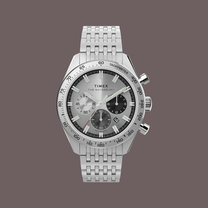 Cadran chronographe 3 compteurs index crème vintage Timex Waterbury TW2Y18700