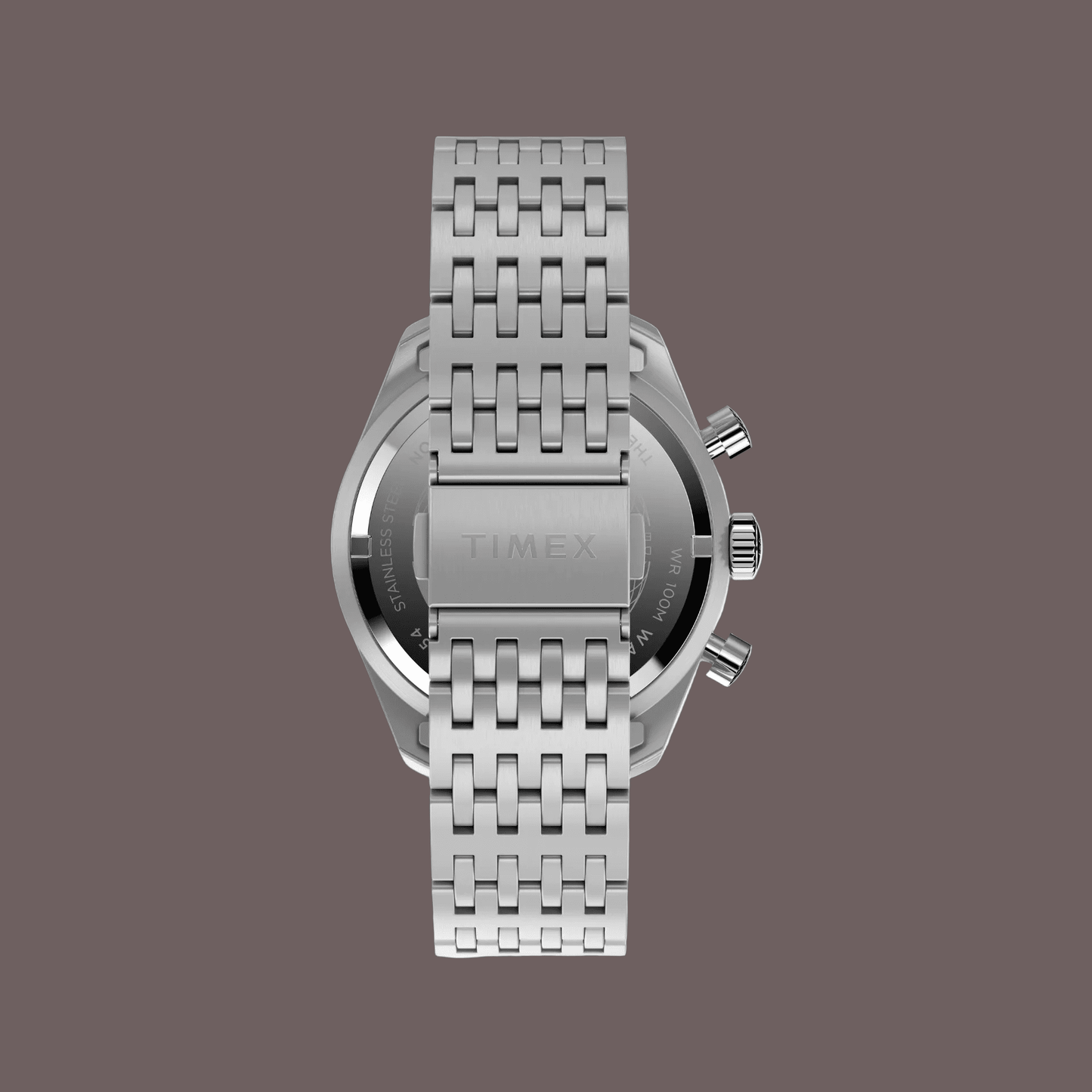 Montre Timex chronographe acier brossé bracelet acier vintage profil aviation